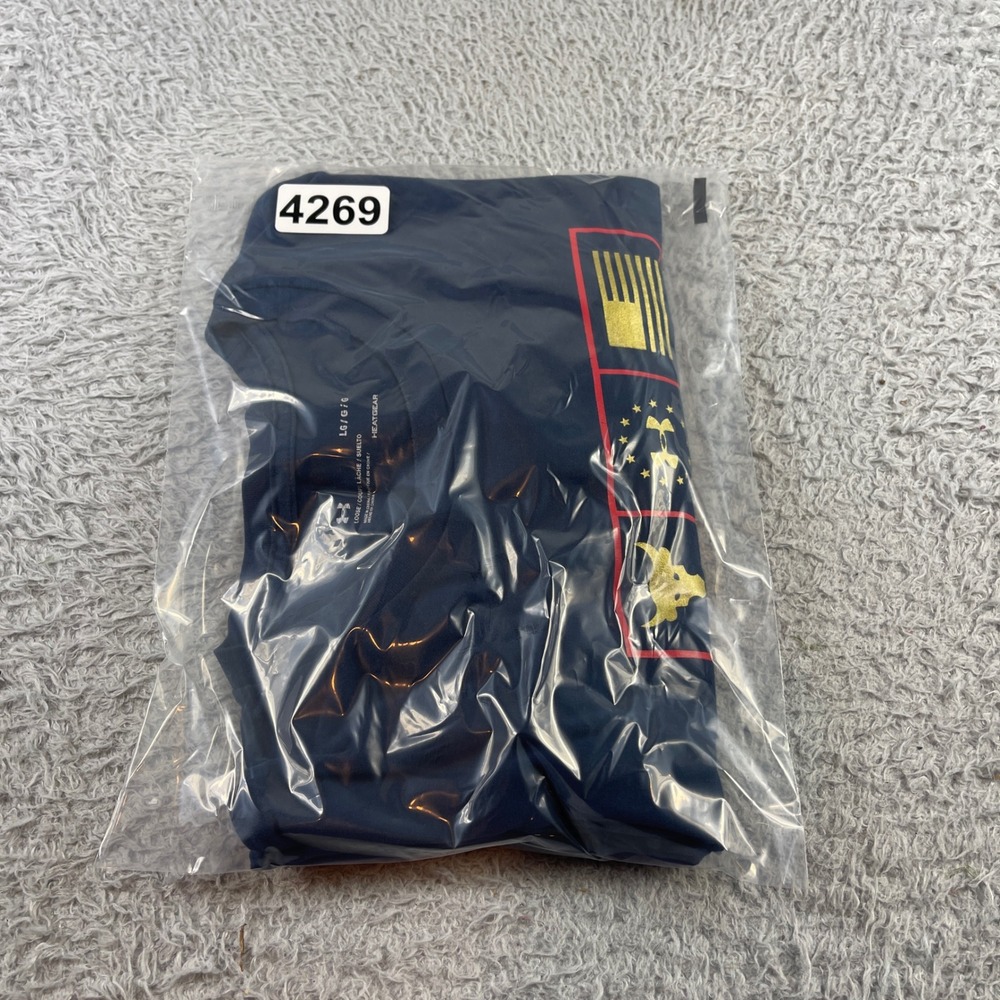 Under Armour Project Rock Mens Large Navy Blue Long Sleeve Brahma Bull T-Shirt - Picture 9 of 9
